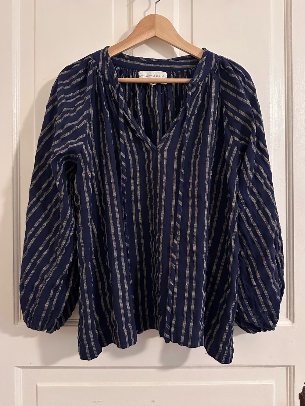 Daughters of India Poet Blouse Striped Navy Blue Cotton Striped Size Small
